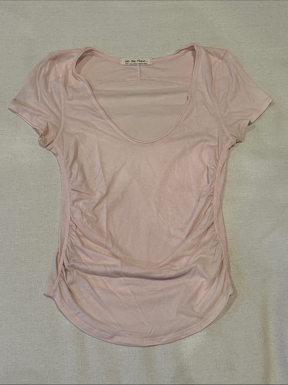 We The Free Scoop Neck Ruched Short Sleeve Top - Pale Pink